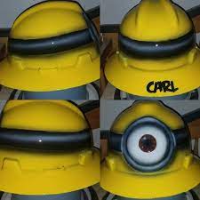 Custom Painted Minion Hard Hat By Zimmerdesignz Com Zimmerdesignz Custom Hard Hats Hard Hat Stickers Hat Painting