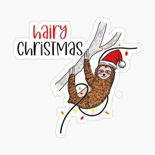 Sloth Hairy Christmas Santa Hat Tree Light Funny Pajama Gift Sticker By Clouskytees Pajamas Gift Funny Pajamas Sloth