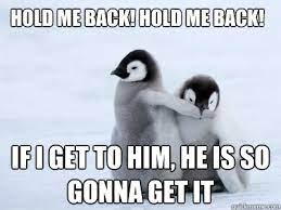 Hold Me Back Hold Me Back If I Get To Him He Is So Gonna Get It Protective Penguin Quickmeme