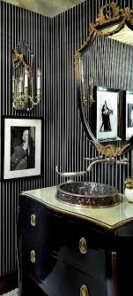 Art Deco Black And Gold Mirror Black And White Stripes Gold Mirror And Black Mirror Art Deco Bathroom Beautiful Bathrooms Luxury Bathroom