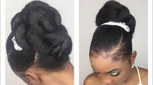 Exquisite high bun for long hair. Quick Easy Bridal Updo Wedding Hairstyle For Black Women Natural Hair Styles For Black Women Simple Wedding Hairstyles Black Women Hairstyles