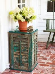 Build Your Own Table In Under An Hour Diy Shutters Diy Side Table Shutter Decor