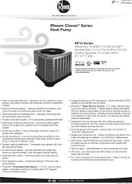 Rheem Classic Series Single Stage Rp14 Specification Sheet