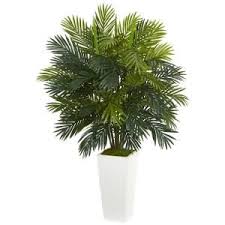 Nearly Natural Areca Palm Artificial Plant In White Tower Planter 6388 The Home Depot Palm Plant Artificial Plants Areca Palm Plant