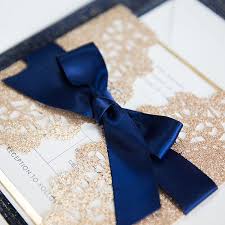 Navy & rose gold wedding tableware kit for 32 guests. Luxurious Rose Gold And Navy Blue Ribbon Glitter Wedding Invitations Elegant Laser Cut Dinner Party Invites With Envelope Dinner Invitations Invitation Elegantparty Invitations Aliexpress
