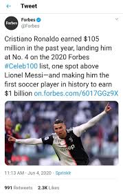 He was given the name ronaldo in honor of his father's favorite movie actor ronald reagon who was the president of the us at the time of ronaldo's as of 2020, cristiano ronaldo net worth is an estimated $500 million. Cristiano Ronaldo Is Football 1st Billionaire Forbes Sports Nigeria