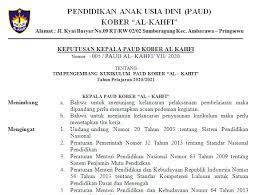 1.menganalisispotensi madrasah sebagai bahan penyusunan dan pengembangan kurikulum. Sk Tim Pengembang Kurikulum Tpk Paud Tk Kober Berbagai Ilmu Dan Informasi