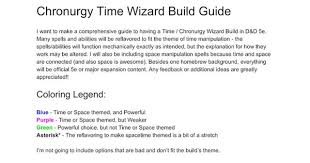 Read the parts you need, ignore the parts you don't. Chronurgy Time Wizard Build Guide Dndnext