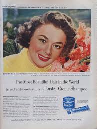 1950 vintage lustre cream shampoo print ad. Featuring Ruth Roman