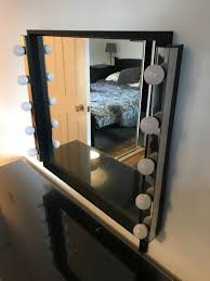White mirror with light bulbs and a velvet stool chair ps; Ikea Malm Dressing Table With Custom Mirrorlight For Sale In Milltown Dublin From Rortman