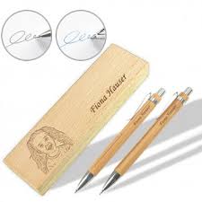 Alle unbenutzt und voll funktionsfähig. Schreibset Buche Mit Kugelschreiber Und Bleistift Gravur