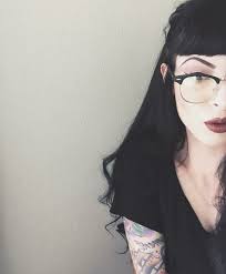 Take these pics to your hairstylist keep scrolling for 25 bang hairstyles to consider asap, and then book that appointment with your stylist (repeat after me: Cateye Glasses Chestlength Black Hair Black Tee Mauve Lips Hairstyles With Bangs Bangs And Glasses Dark Hair