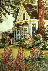 For inspiration and ideas—wherever you live—enjoy these 30 beautiful english and cottage gardens. Victorian House With Flowers By Janice Pennington Cottage Art Victorian Homes House Painting