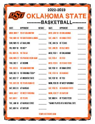 Oklahoma State Basketball Schedule Printable