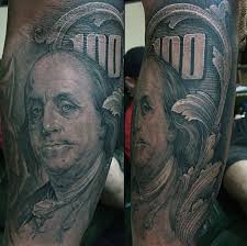 Brilliant Black Ink Very Detailed Forearm Tattoo Of Dollar Bill Part Tattooimages Biz
