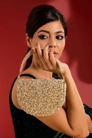 Ivory Vegan Leather Crystal & Beads Work Handcrafted Clutch by BEAU MONDE  at Pernia's Pop Up Shop 2025