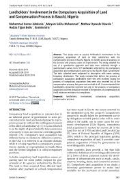 Payment of adequate compensation for land acuizition in malaysia, pacific rim property research journal, vol 12, no 3. Landholders Involvement In The Compulsory Acquisition Of Land And Compensation Process In Bauchi Nigeria Tema Nauchnoj Stati Po Selskomu Hozyajstvu Lesnomu Hozyajstvu Rybnomu Hozyajstvu Chitajte Besplatno Tekst Nauchno Issledovatelskoj Raboty V