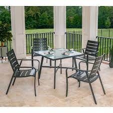 Shop our best selection of outdoor dining tables with umbrella hole to reflect your style and inspire your outdoor space. Black Chairs Table Set Top Space 5 Piece Patio Dining Set Outdoor Dining Table And Chairs Furniture Sets Metal Frame Slat Chairs And Square Table With Umbrella Hole For Garden Balcony Lawn Patio