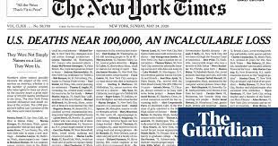 The new york times (nyt or ny times) is an american daily newspaper based in new york city with a worldwide readership. Incalculable Loss New York Times Covers Front Page With 1 000 Covid 19 Death Notices Coronavirus The Guardian