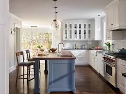 blue center island with prep sink and