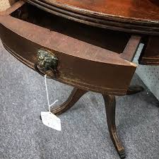 1940 S Drum Table With Brass Lions Head Drawer Pull And Paw Feet Vendor 2159 99 As Is 15 Off For A Limited Antique Decor Drum Table Painted Furniture