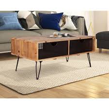 Knoll style tulip coffee table by burke mad4modllc 5 out of 5 stars (10) $ 625.00. Crawford And Burke Ophelia Reclaimed Wood 42 Foldable Coffee Table With Wire Mesh Drawers Home Furniture And Patio