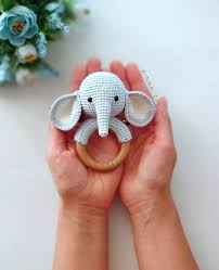 Elephant Rattle Cotton Rattle Safari Baby Rattle Elephant Toy Expecting Mom Gift Postpartum Gender Neutral Package Present New Mom Gift Hochet De Bebe Tricot Et Crochet Grenouille En Crochet