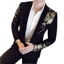 Black And Gold Blazer Mens Gold Black Blazer Flower Gold Print Party Wedding Festival Stylish Blazers For Men Stage Costumes For Singers Slim Fit Blazer Slim Fit Blazers Blazers For Men Blazer Fashion
