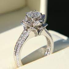 Gorgeous Unique Flower Rose Diamond Engagement Ring 2 50 Carat 14k White Gold Wedding Brides Luxury Custom Made Fl01 Flower Engagement Ring Wedding Rings Engagement Wedding Rings