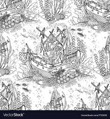 Ancient Sunken Ship And Coral Reef Pattern Vector Image On Vectorstock Reef Pattern Coral Reef Drawing Line Art