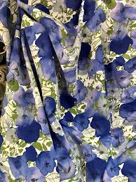 Seamless floral pattern in victorian style. Viscose Silk Print Fabric Shantung Blue On White Large Floral Print 140cm Wide Bodikian Textiles