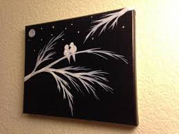 Silhouette Bird Paintings On Canvas Black And White Acrylic Painting Canvas Art Love Birds Etsy Peinture Peinture Sur Bois