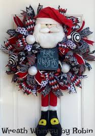 Black And White Deco Mesh Christmas Wreath Xl Deco Mesh Christmas Santa Claus Wreath In Red Black Etsy Deco Mesh Christmas Wreaths Christmas Wreaths Holiday Wreaths