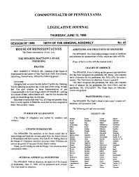 COMMONWEALTH OF PENNSYLVANIA LEGISLATIVE JOURNAL
