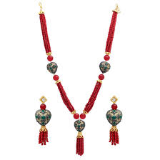 Maroon Green Color Kundan Beads Work Necklace With Earrings Artificial Jewelry Online Glasgow Fashion Jewellery Online Work Necklaces Buy Jewellery Online