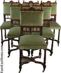 Set Of 6 Antique Renaissance Oak Dining Chairs In The Henry Ii Style And Upholstered In A Green Fabr Dining Chairs Dining Chairs For Sale Antique Dining Chairs