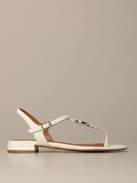 Emporio Armani Outlet Leather Sandal With Plaque Flat Sandals Emporio Armani Women White Flat Sandals Emporio Armani X3q065 Xf438 Giglio Com