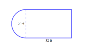 A Rose Garden Is Formed By Joining A Rectangle And A Semicircle As Shown Below The Rectangle Is 32 Ft Long And 20 Ft Wide Find The Area Of The Garden Use