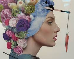 Mini collage quilt in "artist self portrait" frame