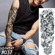 New 1 Piece Temporary Tattoo Sticker Pray Mechanical Design Full Flower Tattoo With Arm Body Art Big Full Sleeve Tattoos Best Sleeve Tattoos Marquesan Tattoos