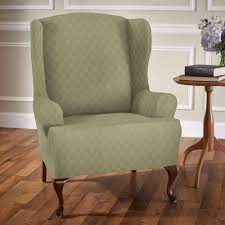 Wing chair slipcover stretch pique gold nugge. Newport Stretch Wing Chair Slipcovers