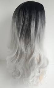 Black And Silver Ombre Long Curly Hair Ombre Wigs Two Tone Natural Black Silver White Synthetic Hair Wigs Medium Length Jpg Hair Color For Black Hair Grey Ombre Hair White Ombre Hair