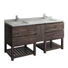 The formosa open bottom 60 double bathroom vanity set with mirror is superbly crafted of solid acacia wood, known for its magnificent beauty and durability. Fresca Formosa 72 In Modern Double Vanity With Open Bottom In Warm Gray With Quartz Stone Vanity Top In White With White Basin Fcb31 301230aca Fs Cwh U The Home Depot