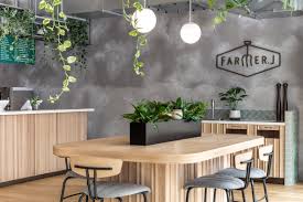 Farmer J Restaurant In London Boasts Grey Surfaces And Green Accents Restaurant Design Cafe Interior Restaurant Interior