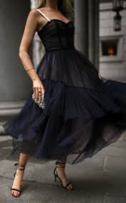 What To Wear For A Charity Gala Black Lace Tulle Bodice Style Flowy Midi Dress Black Strappy Ankle Wrap Heels Embellished S Fashion Dazzling Dress Dresses