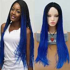 Ombre Black And Blue Braids Synthetic Wig Curly Braid Synthetic Hair Ombre Hair Middle Part Braided Wig Blue Wig Women S Long Capless Black Ombre Hair Synthetic Lace Wigs Braids Wig