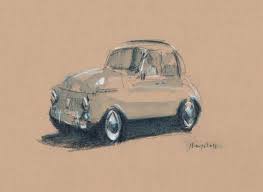 Original Car Art Fiat 500 Sketch 5x7 Line And Wash Monochrome Etsy Car Art Pastel Highlights Fiat 500