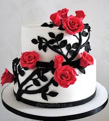 Monochrome Black And White Wedding Cake With Red Roses Wedding Cake Red Red Rose Wedding Cake Red Cake