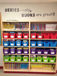 Series Books Are Shelved In Their Own Section Labels For Series Are On The Baskets Classroom Library Library Book Displays Classroom Library Organization
