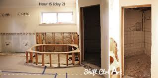 Throw the chunks into the garbage can and then break them into small pieces. Demoing The Master Bathroom